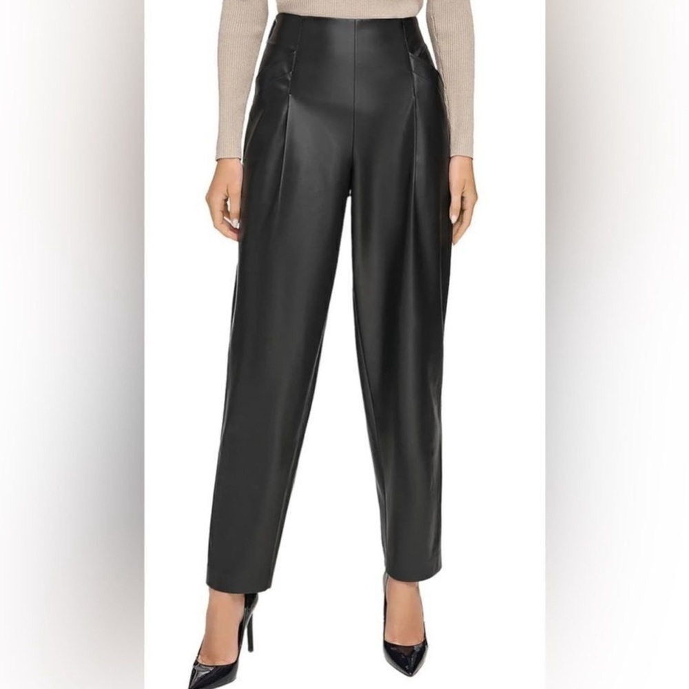 DKNY NWOT Faux Leather Pants Size S‎ Side Zip Closure Elastic Back